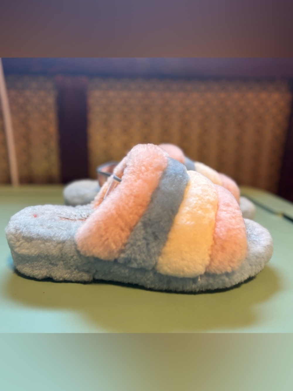 UGG Pastel Blue and Cream Fuzzy Lined Slippers
